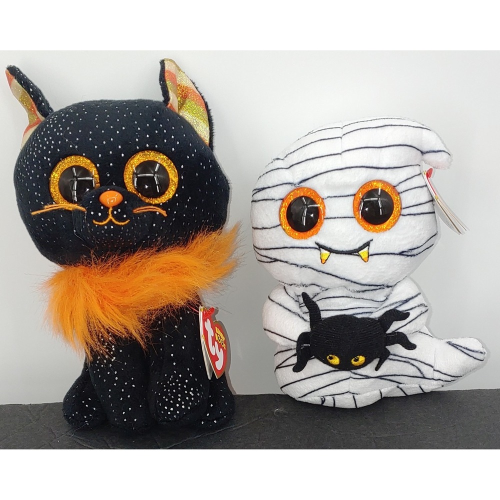 Lot Of 2 Mortica The Black Cat And Ooooky The Ghost 6" Plush Halloween NWT
